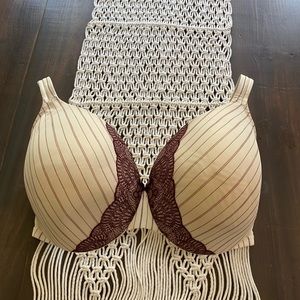 Cacique lace overlay pinstripe bra